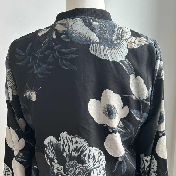 Vero Moda Black-Grey Floral Crepe Lined Bomber Jacket with Rib-Knit Trims – EU M - Picture 9 of 11